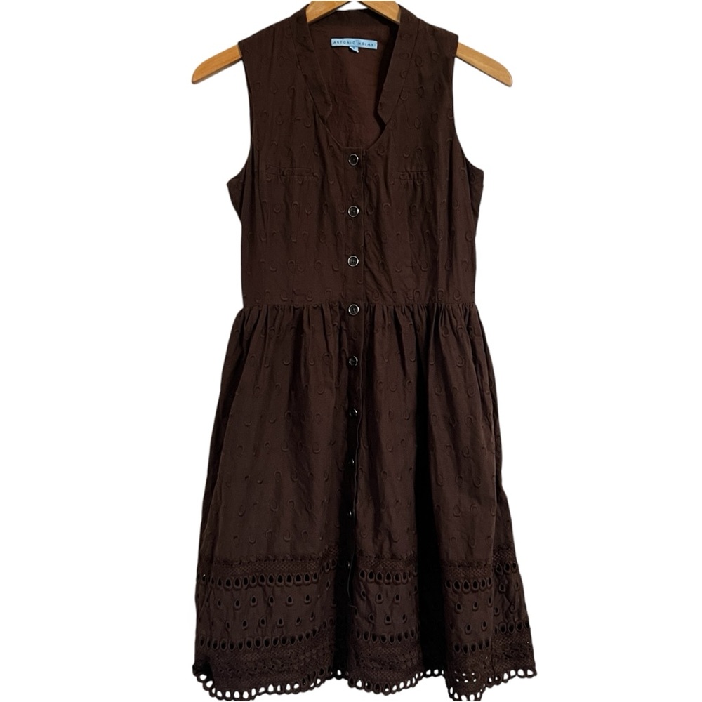 Antonio Melani Brown Cotton Sleeveless V-Neck Eyelet A-Line Dress Sz 2